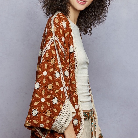 New Pol Classy Cristy Dolman Sleeve Relaxed Fit Open Cardigan Crochet Floral OS - Picture 5 of 8